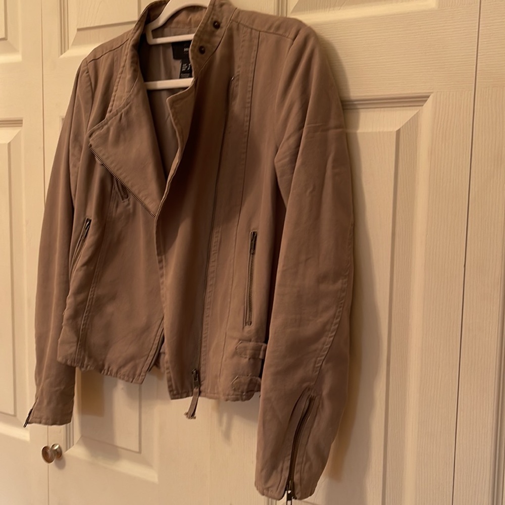 MANGO tan brown cotton biker jacket, size M - Picture 4 of 7